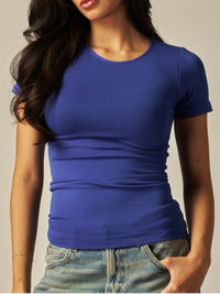 Round Neck Short Sleeve Long Basic Top