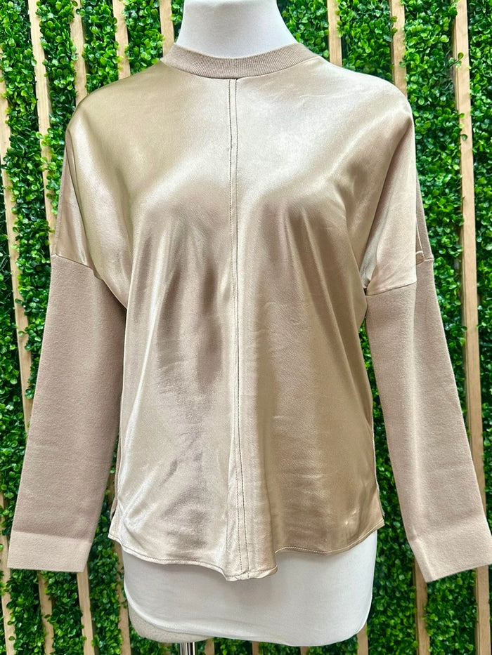 Champagne Satin Contrast Long Sleeve Top