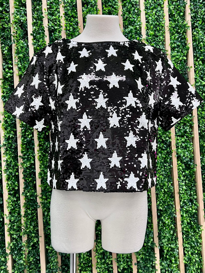 Black White Sequin Star Shirt