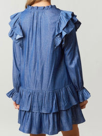 Sparkly Star Ruffled Dropwaist Denim Dress