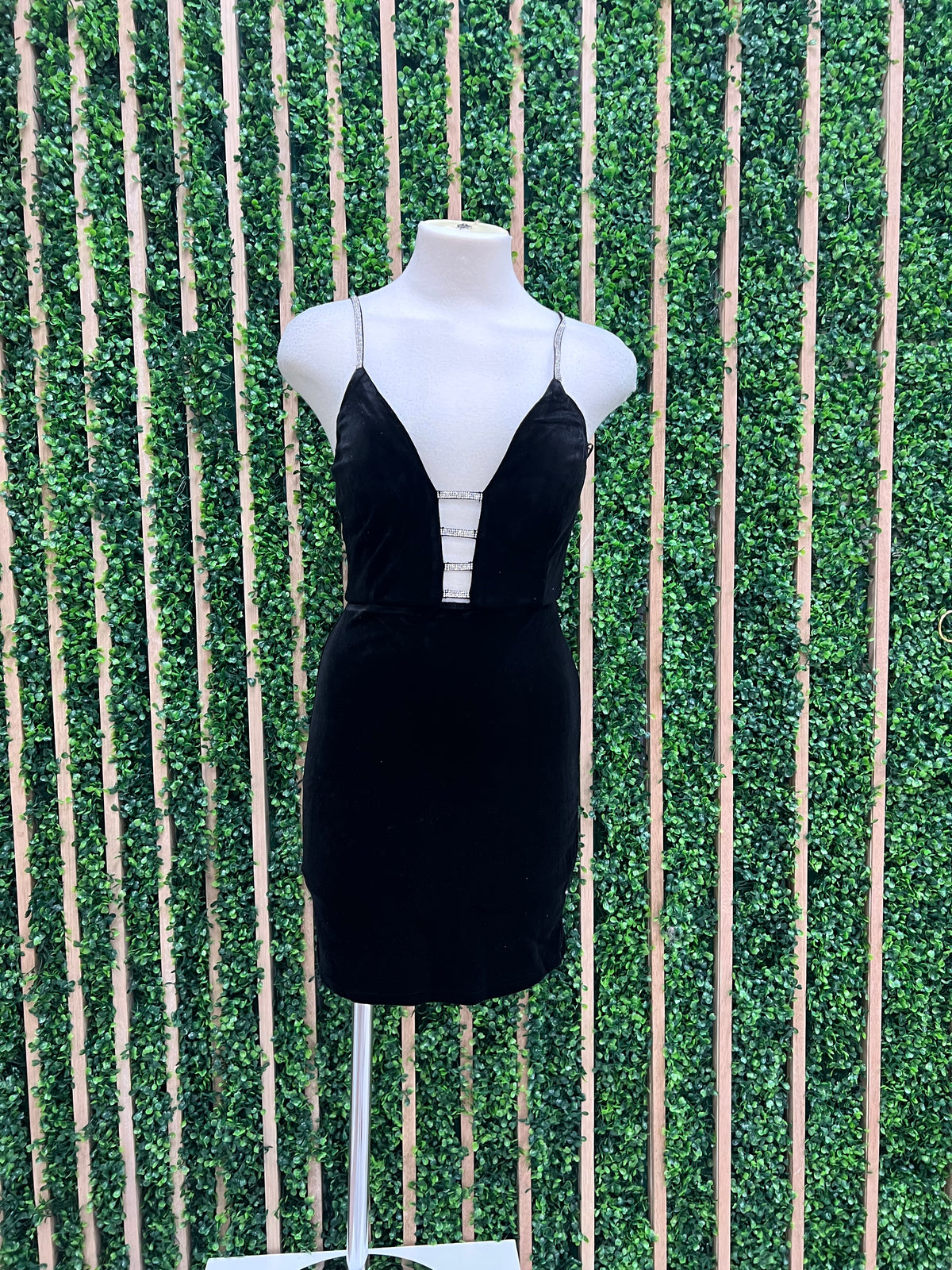 Black Rhinestone Trim Bodycon Short Dress