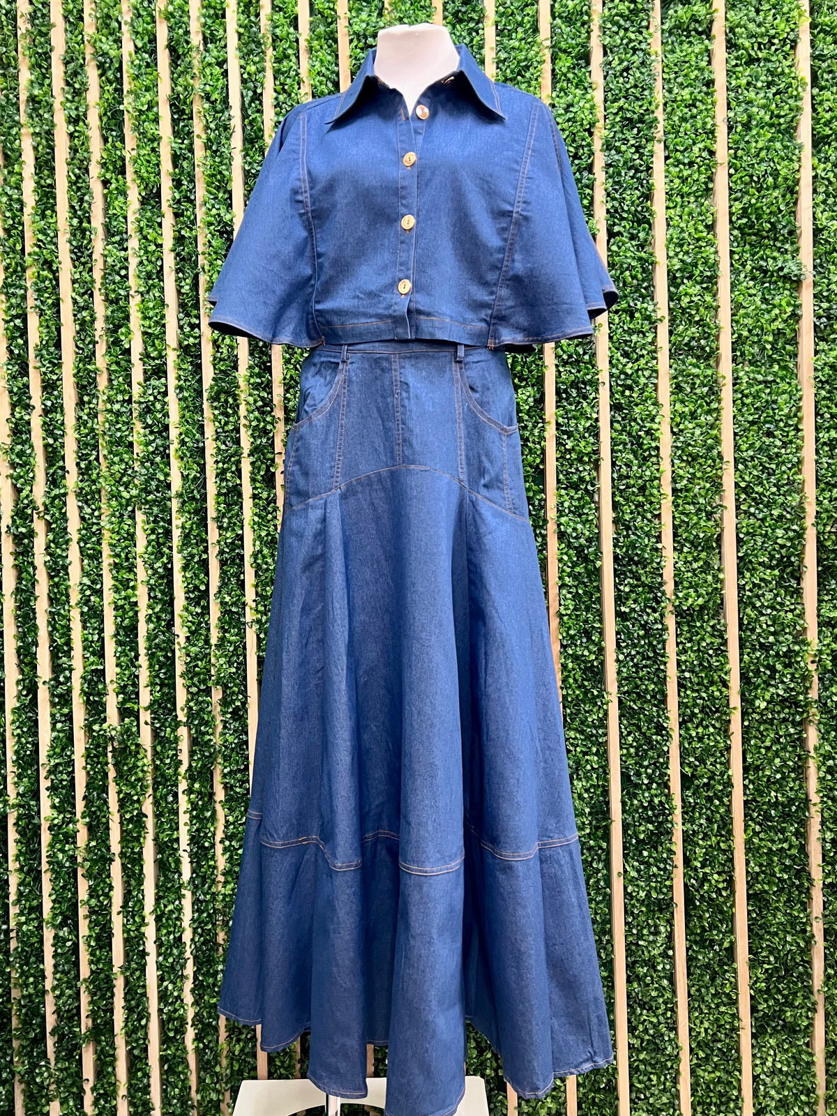 Beautiful Dark Denim Cape Sleeve Crop Top