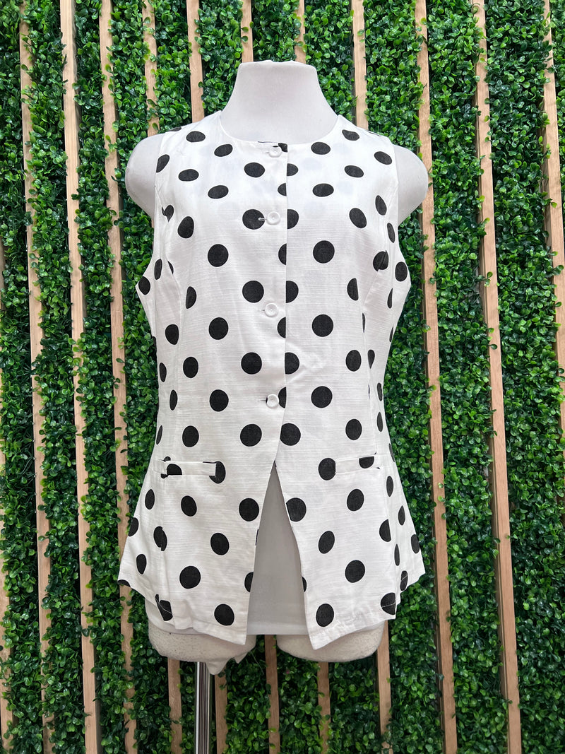 White Black Polka Dot Linen Short
