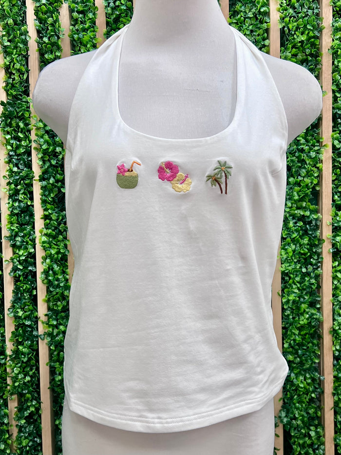 Aloha Combination Embroidered Halter Top