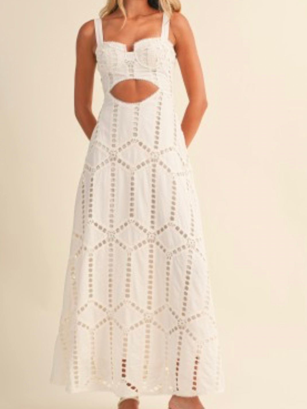 Beautiful Ivory Crochet Cutout Maxi Dress
