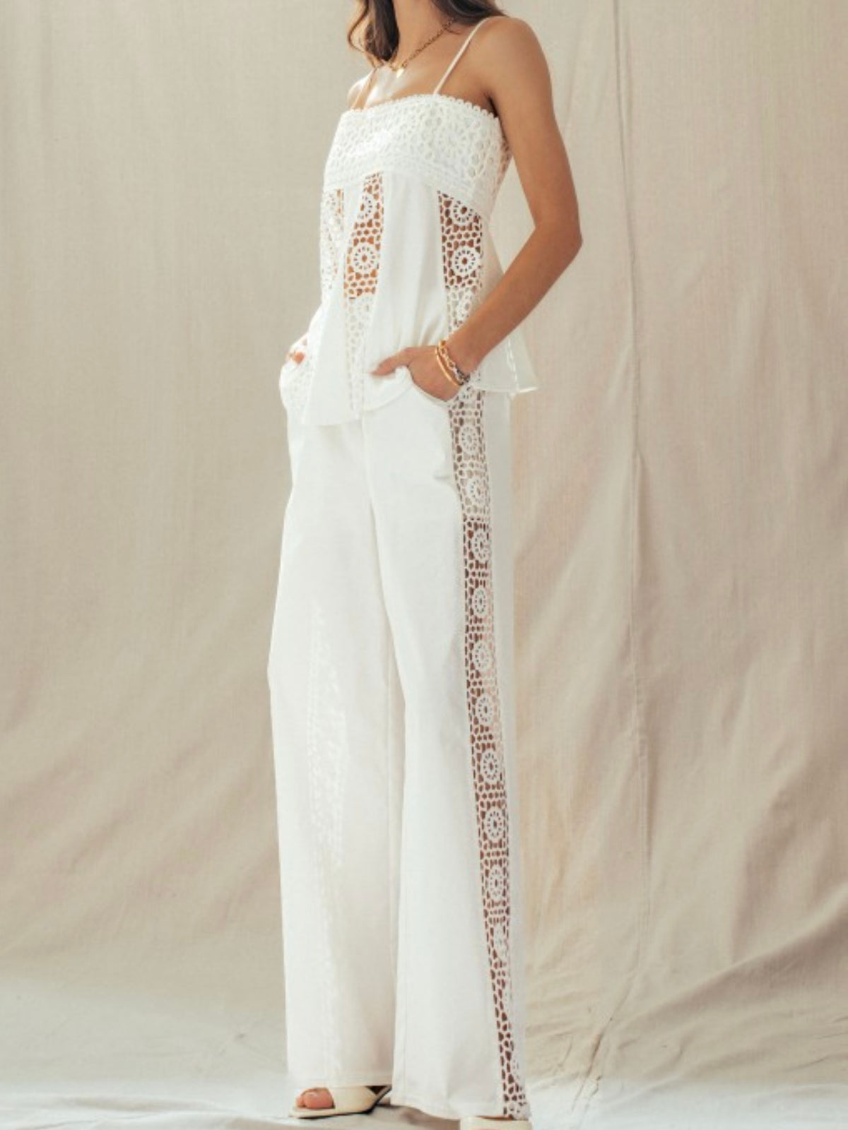 White Santorini Lace Detail Peplum Top