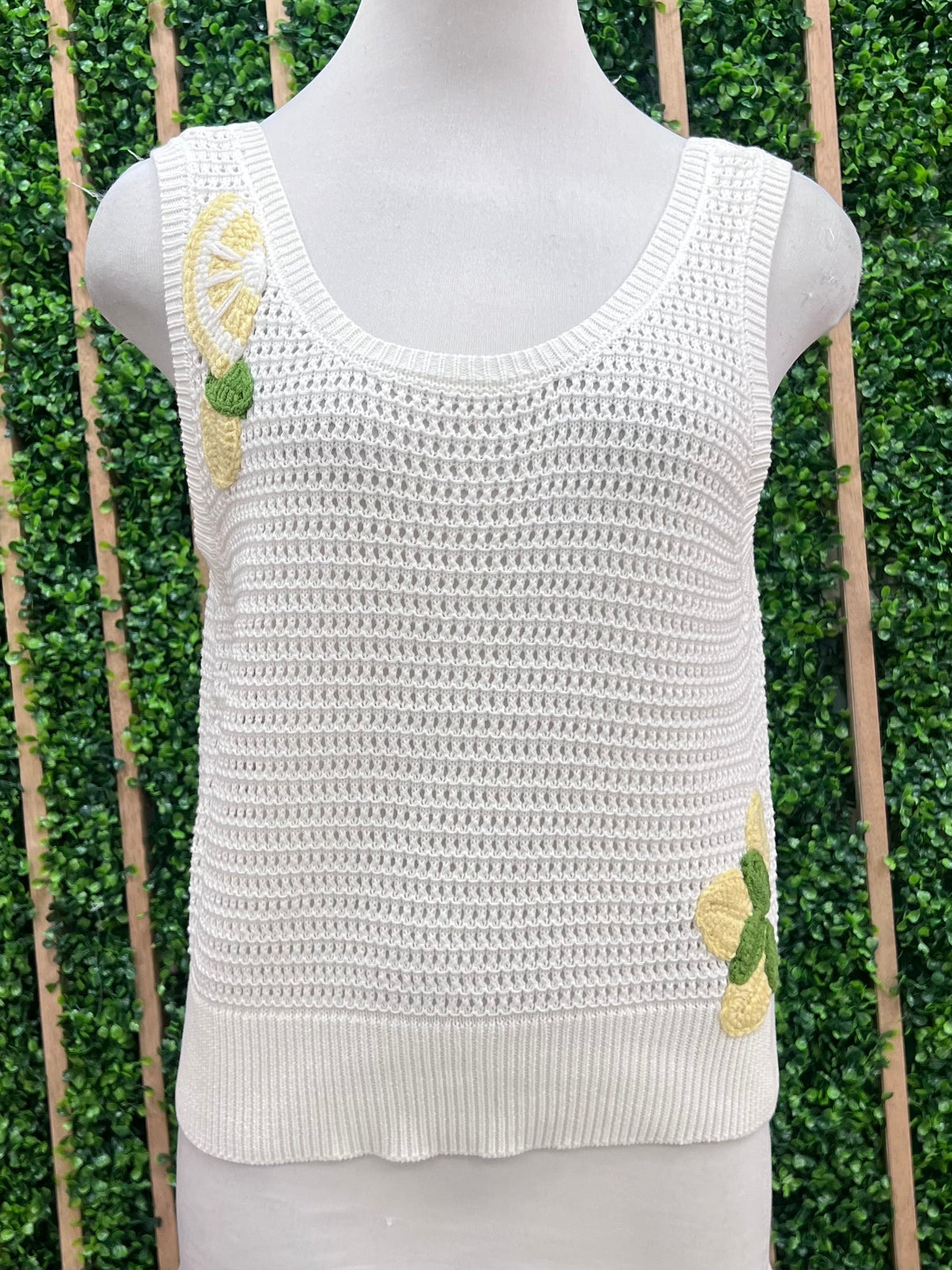 Off White Lemon Embroidered Knit Top