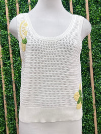 Off White Lemon Embroidered Knit Top