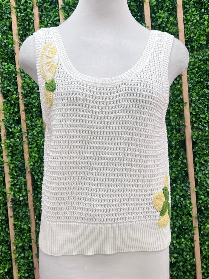 Off White Lemon Embroidered Knit Top