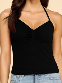 Black Ruched Halter Neck Tank Top
