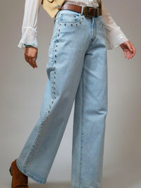 Western Diamond Studded Wide Leg Jeans