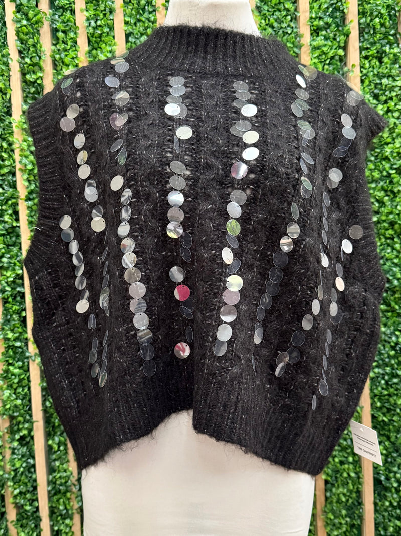 Beautiful Sequin Detail Knit High Neck Top