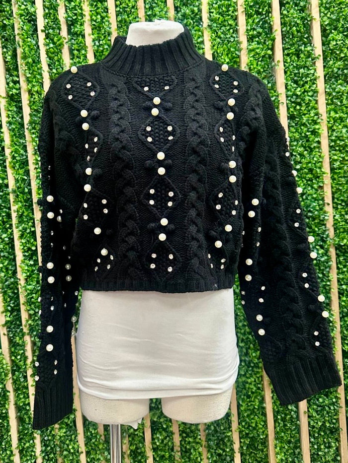 Beautiful Pearl Crystal Knit Sweater