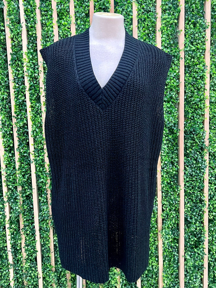 Black V Neck TUnic Knit Vest