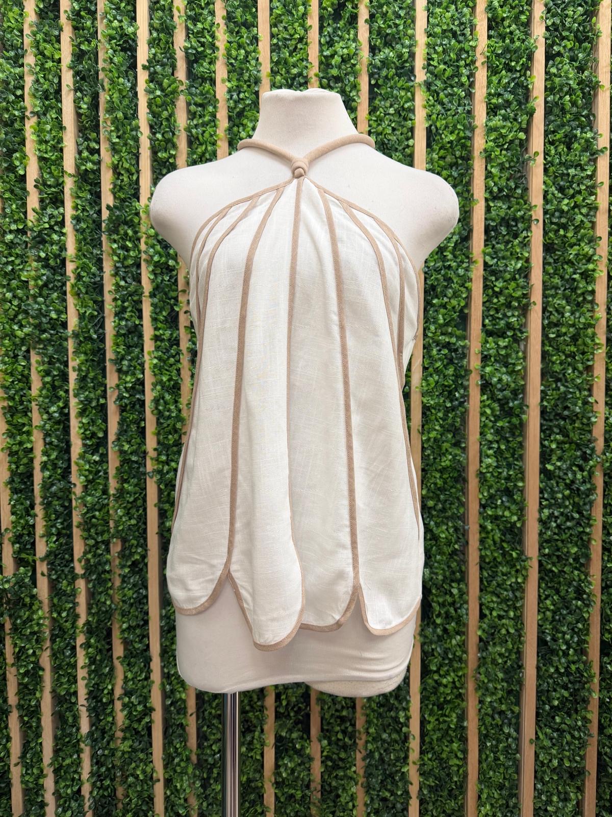Scallop Trim Linen Halter Top