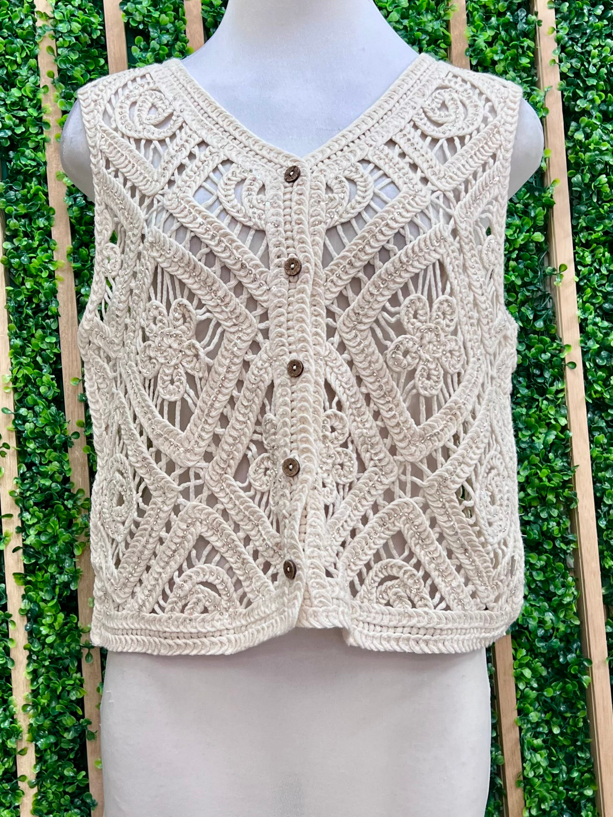 Oatmeal Crochet Knit Vest Top