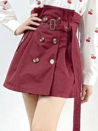 Burgundy Wrapped High Waist Short Skirt