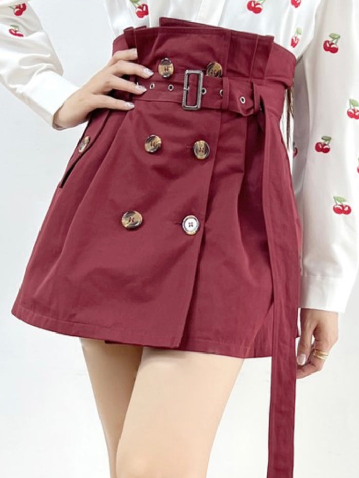 Burgundy Wrapped High Waist Short Skirt