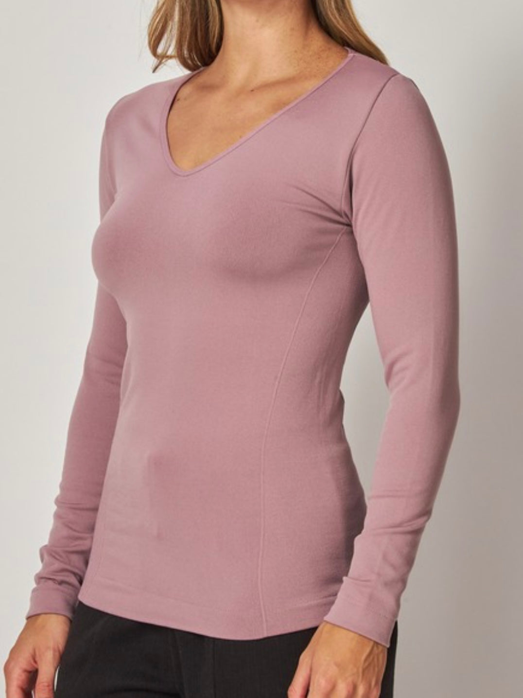 Seamless Fleece Lined V Neck Long Sleeve Top