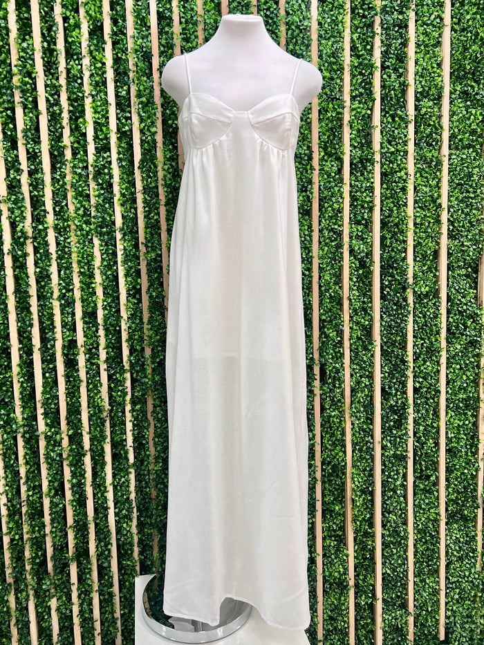 Off White Linen Bustier Maxi Dress