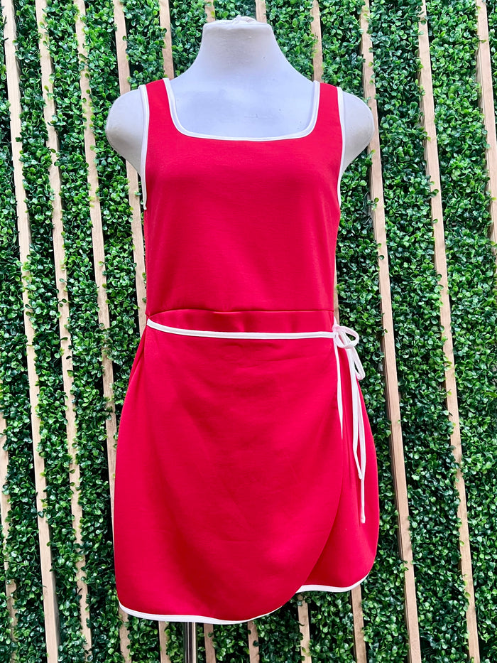 Contrast Trim Wrap Mini Skort Dress