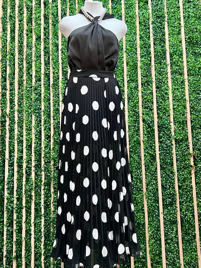 Ivory Polka Dot Pleated Maxi Skirt