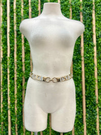 Thin Metallic D Links Stretch Belt