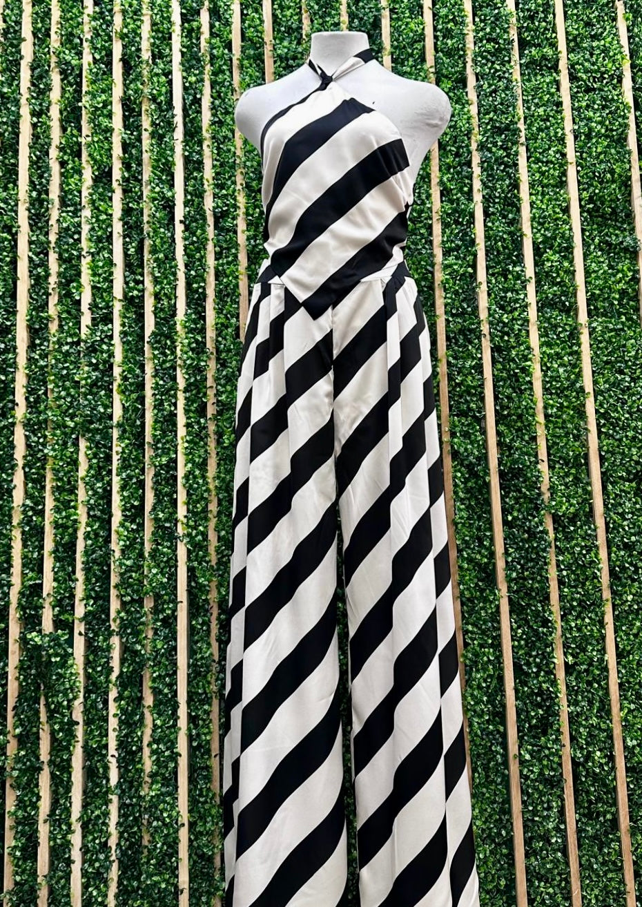 Black White Bias Satin Stripe Wide Leg Bottom