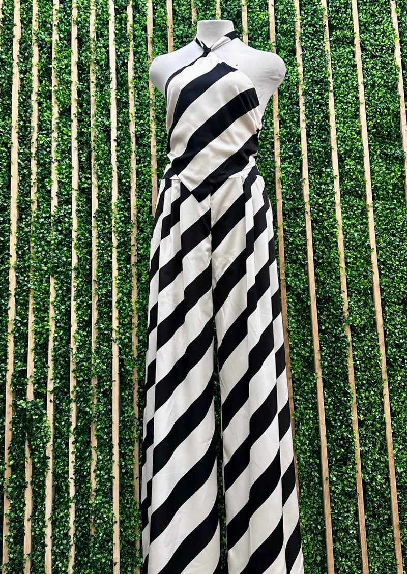 Black White Bias Satin Stripe Wide Leg Bottom