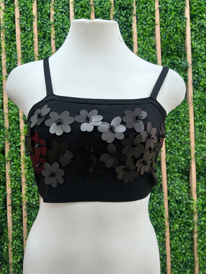 Floral Trim Knit Crop Top