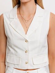 White Linen Short Vest