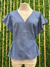 Delicate Tencel Denim Flutter Sleeve Blouse