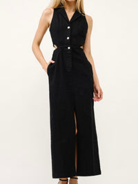BEautiful Collared Cutout Denim Maxi Dress