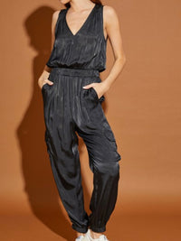 V Neck Black Jogger Jumpsuit