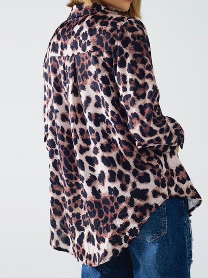 Brown Leopard Black Trim Blouse