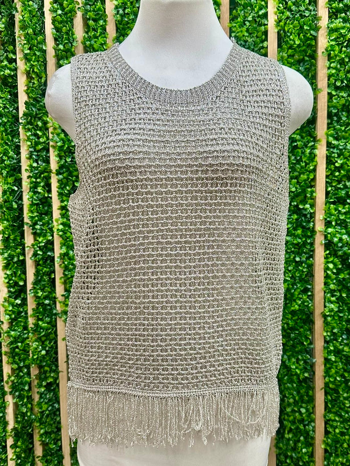 Metallic Knit Fringe Detail Top