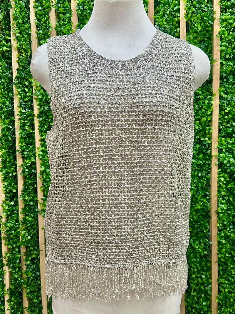 Metallic Knit Fringe Detail Top