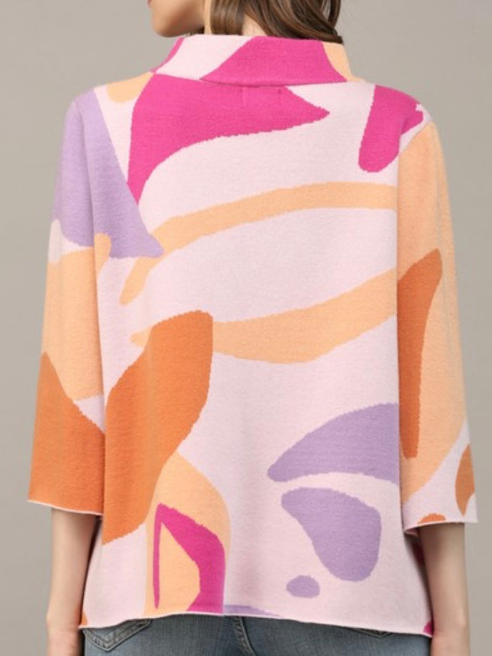 Lilac Abstract Mock Neck Sweater