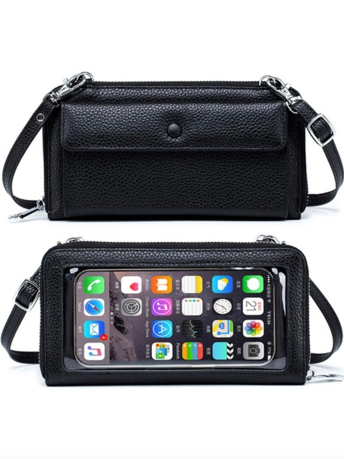 Clear Leather Crossbody Phone Wallet