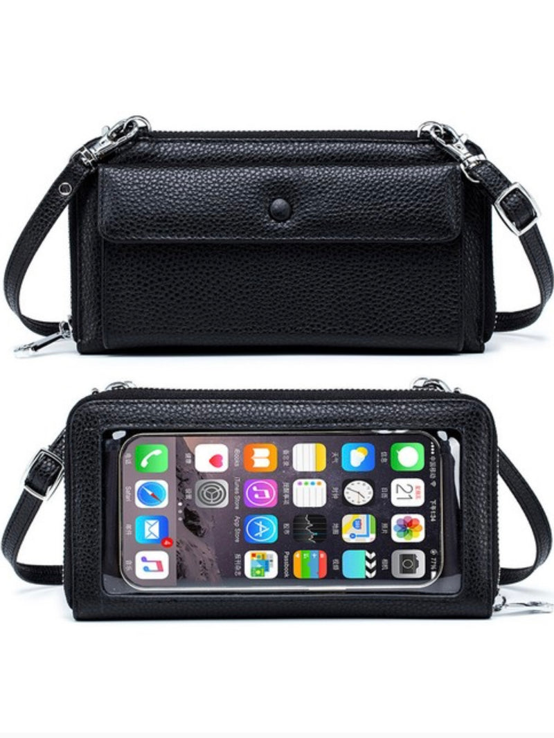 Clear Leather Crossbody Phone Wallet