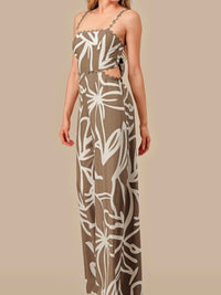 Beautiful Abstract Floral Cutout Mocha Jumpsuit