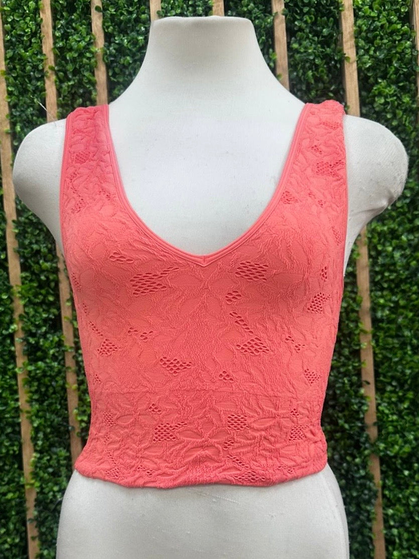 Floral Texture V Neck Basic Top