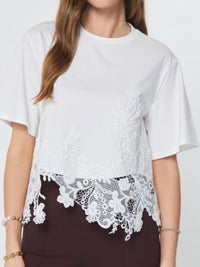 Lace Hem Short Sleeve Crop Shirt