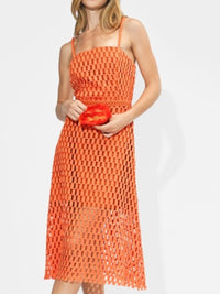 Exquisite Orange Crochet Midi Dress with Spaghetti Straps