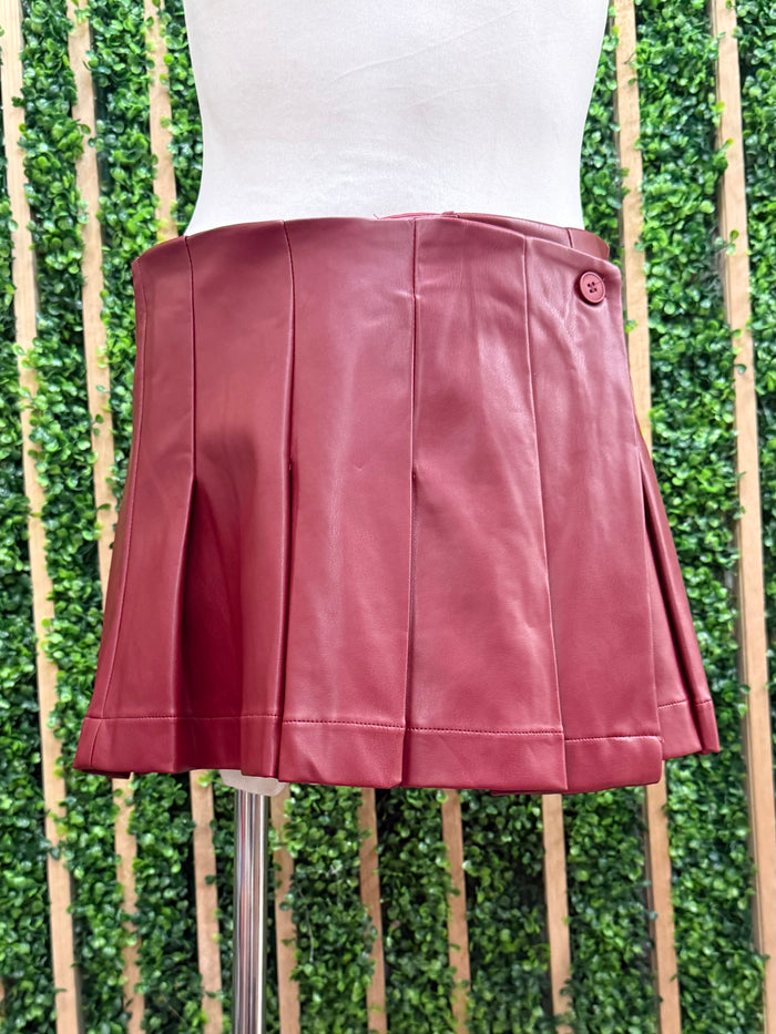 Crimson Pleated Pleather Skort
