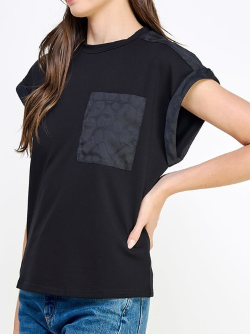 Cuffed sleeve Pocket Detail Top