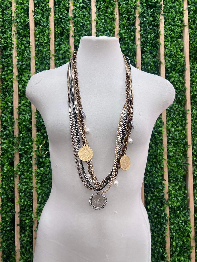 BE Bronce Multilayer Coin Long Necklace