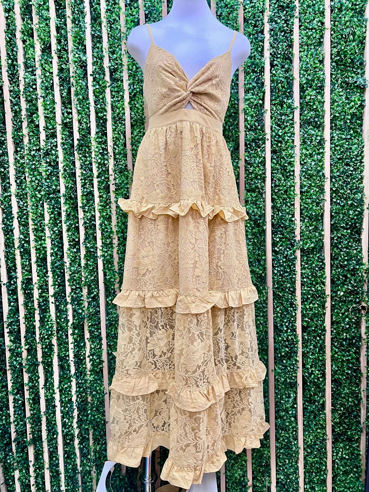 Mustard Lace Tiered Summer Ruffle Maxi Dress