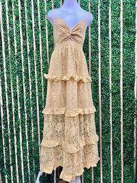 Mustard Lace Tiered Summer Ruffle Maxi Dress