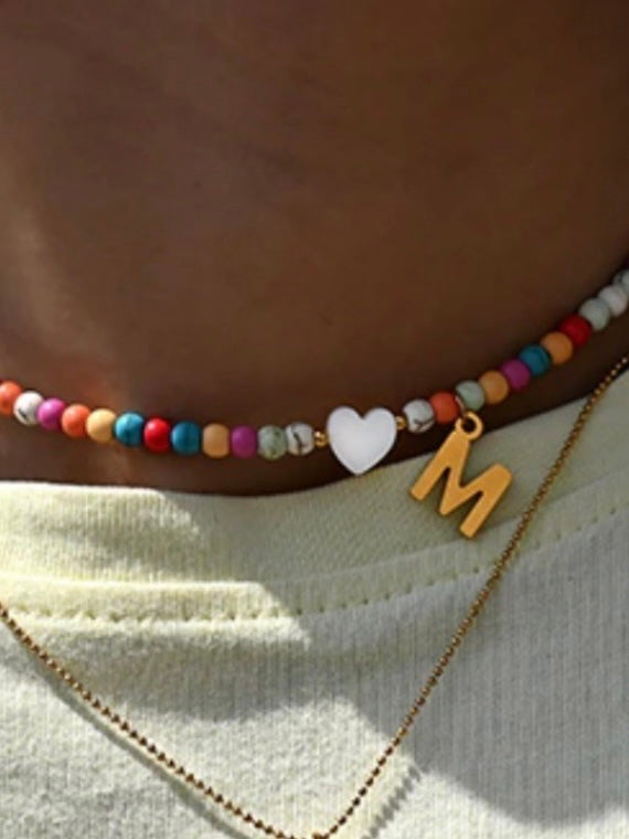 Natural Shell Beads Initial Necklace